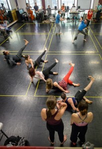 Great example of communal engagement; Ririe-Woodbury Dance Company, The University of Utah Department of Modern Dance and Salt Lake Electric Ensemble rehearse new work '53 Rooms,' created by Daniel Charon, Ririe-Woodbury artistic director.