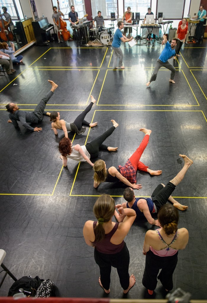 Great example of communal engagement; Ririe-Woodbury Dance Company,  The University of Utah Department of Modern Dance and Salt Lake Electric Ensemble rehearse new work '53 Rooms,' created by Daniel Charon, Ririe-Woodbury artistic director.