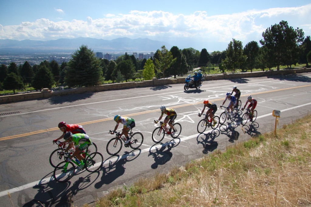 Racers zoom past the city cemetery on 11th Avenue before they turn and head back into downtown.