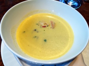 shrimp, corn and goat cheese soup