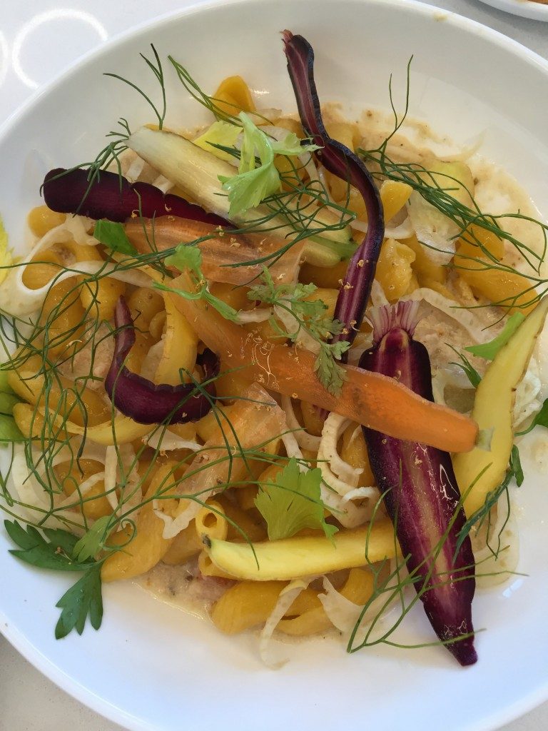 carrot torchio with milk-braised rabbit, pickled fennel and carrot ribbons 